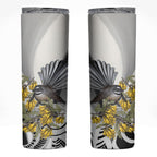 New Zealand Fantail Bird Skinny Tumbler Maori Piwakawaka Kowhai Maori Pattern