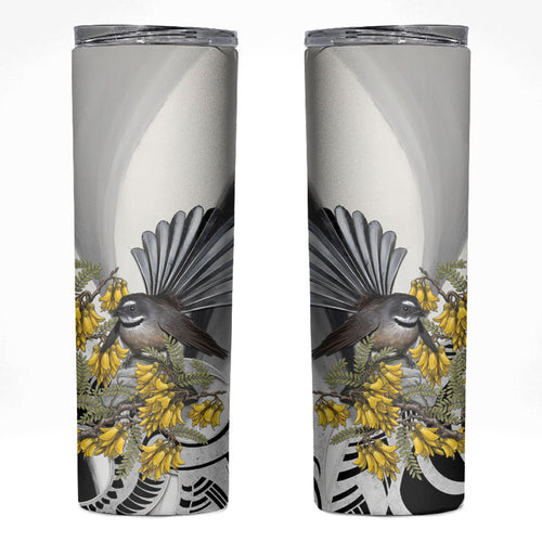 New Zealand Fantail Bird Skinny Tumbler Maori Piwakawaka Kowhai Maori Pattern