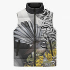New Zealand Fantail Bird Sleeveless Puffer Jacket Maori Piwakawaka Kowhai Maori Pattern