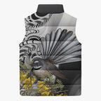 New Zealand Fantail Bird Sleeveless Puffer Jacket Maori Piwakawaka Kowhai Maori Pattern