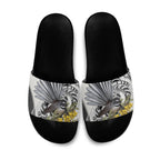 New Zealand Fantail Bird Slide Sandals Maori Piwakawaka Kowhai Maori Pattern