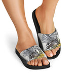 New Zealand Fantail Bird Slide Sandals Maori Piwakawaka Kowhai Maori Pattern