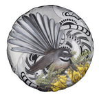 New Zealand Fantail Bird Spare Tire Cover Maori Piwakawaka Kowhai Maori Pattern