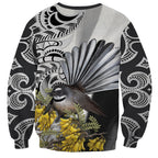 New Zealand Fantail Bird Sweatshirt Maori Piwakawaka Kowhai Maori Pattern
