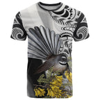 New Zealand Fantail Bird T Shirt Maori Piwakawaka Kowhai Maori Pattern
