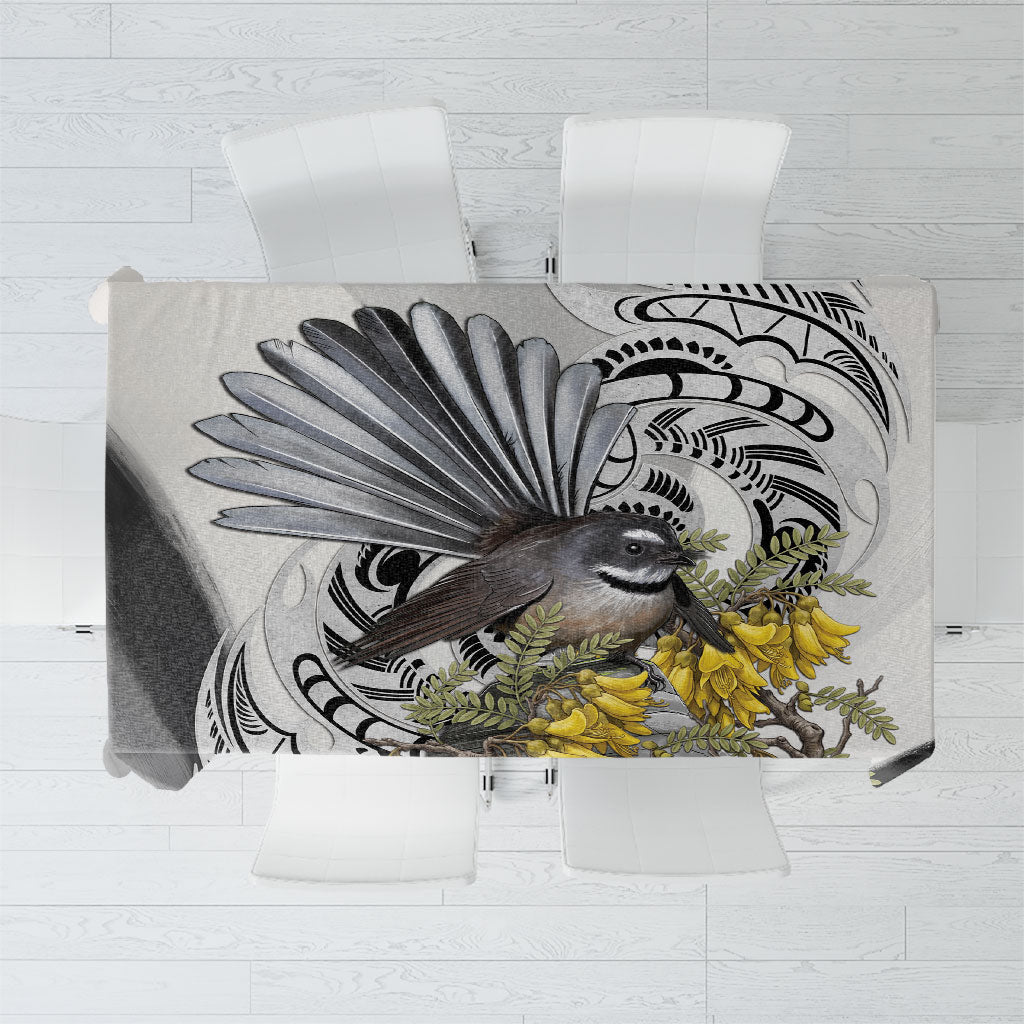 New Zealand Fantail Bird Tablecloth Maori Piwakawaka Kowhai Maori Pattern