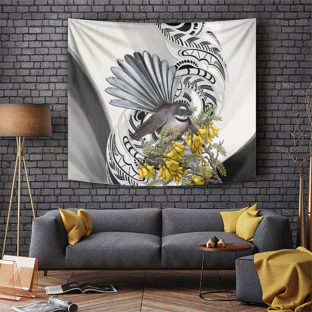 New Zealand Fantail Bird Tapestry Maori Piwakawaka Kowhai Maori Pattern