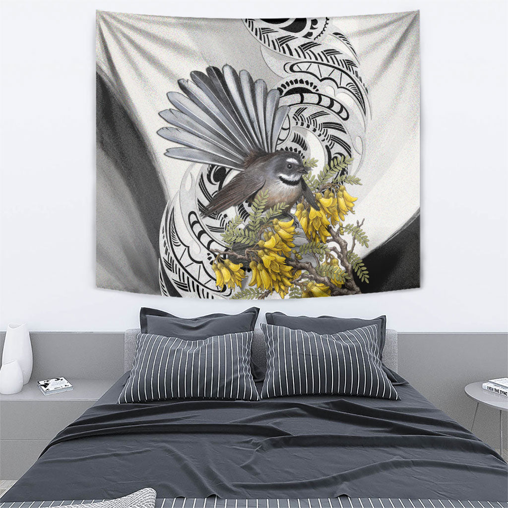 New Zealand Fantail Bird Tapestry Maori Piwakawaka Kowhai Maori Pattern
