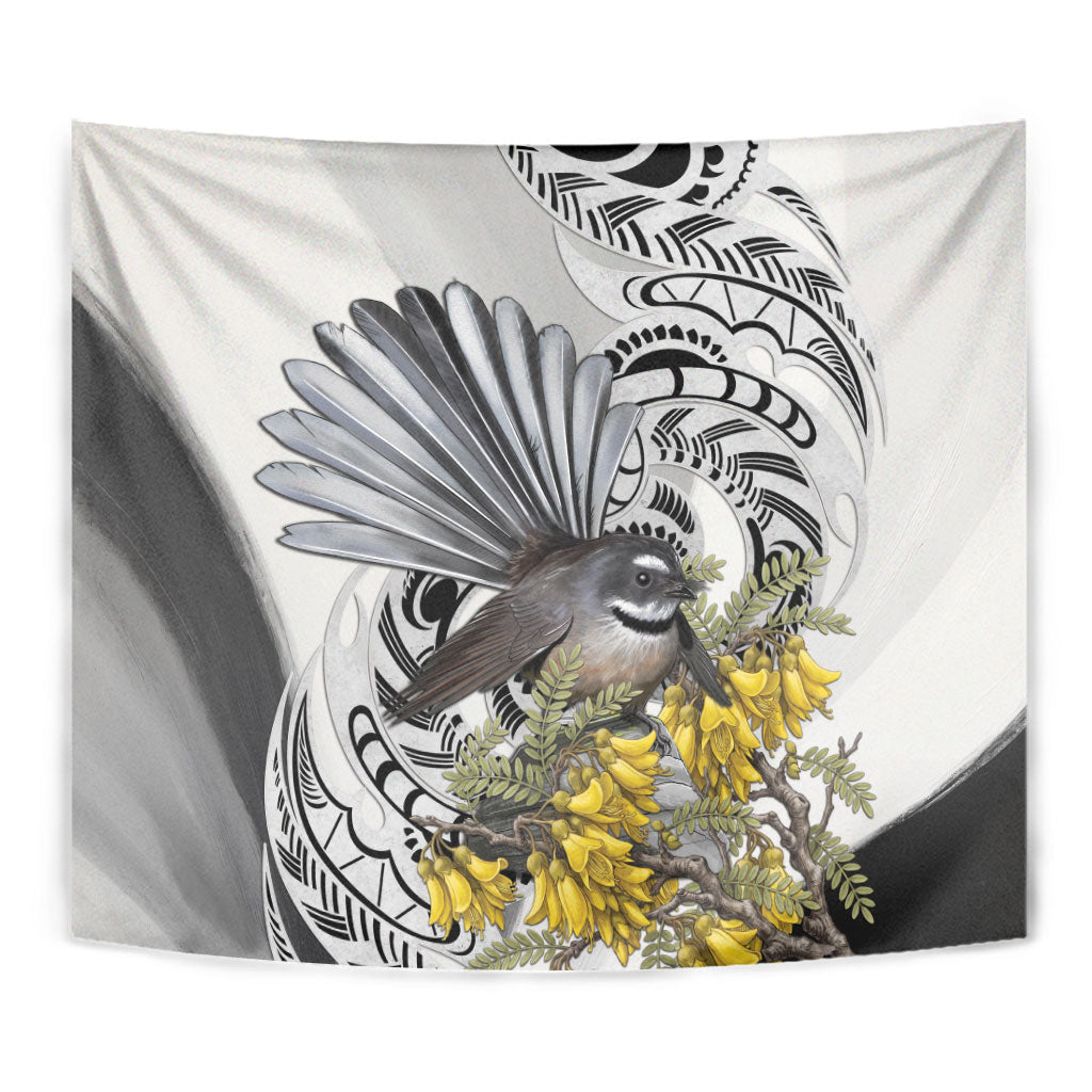 New Zealand Fantail Bird Tapestry Maori Piwakawaka Kowhai Maori Pattern