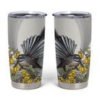 New Zealand Fantail Bird Tumbler Cup Maori Piwakawaka Kowhai Maori Pattern