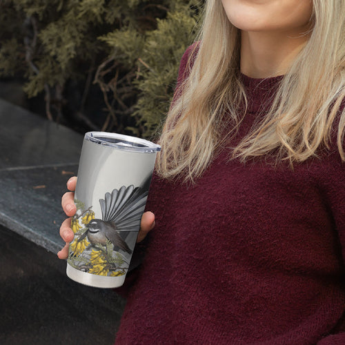 New Zealand Fantail Bird Tumbler Cup Maori Piwakawaka Kowhai Maori Pattern