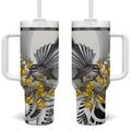 New Zealand Fantail Bird Tumbler With Handle Maori Piwakawaka Kowhai Maori Pattern