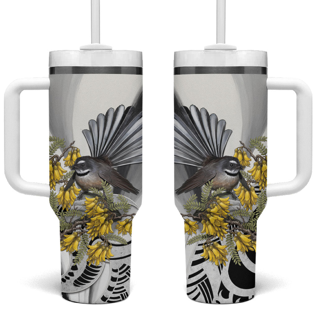 New Zealand Fantail Bird Tumbler With Handle Maori Piwakawaka Kowhai Maori Pattern