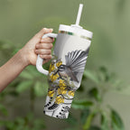 New Zealand Fantail Bird Tumbler With Handle Maori Piwakawaka Kowhai Maori Pattern