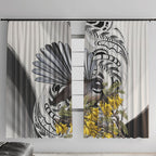 New Zealand Fantail Bird Window Curtain Maori Piwakawaka Kowhai Maori Pattern
