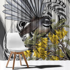 New Zealand Fantail Bird Window Curtain Maori Piwakawaka Kowhai Maori Pattern