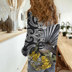 New Zealand Fantail Bird Women Casual Shirt Maori Piwakawaka Kowhai Maori Pattern