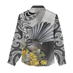 New Zealand Fantail Bird Women Casual Shirt Maori Piwakawaka Kowhai Maori Pattern
