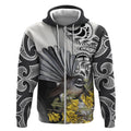 New Zealand Fantail Bird Zip Hoodie Maori Piwakawaka Kowhai Maori Pattern
