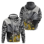 New Zealand Fantail Bird Zip Hoodie Maori Piwakawaka Kowhai Maori Pattern