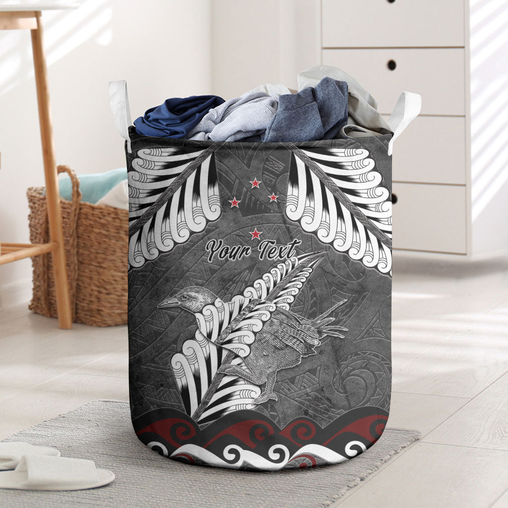 New Zealand Weka Personalised Laundry Basket Aotearoa Hen Silver Fern Maori Pattern