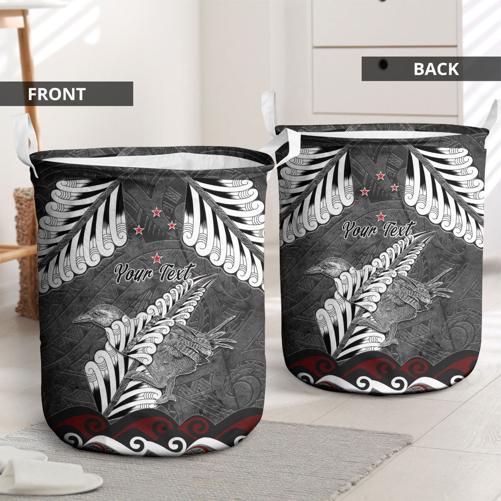 New Zealand Weka Personalised Laundry Basket Aotearoa Hen Silver Fern Maori Pattern