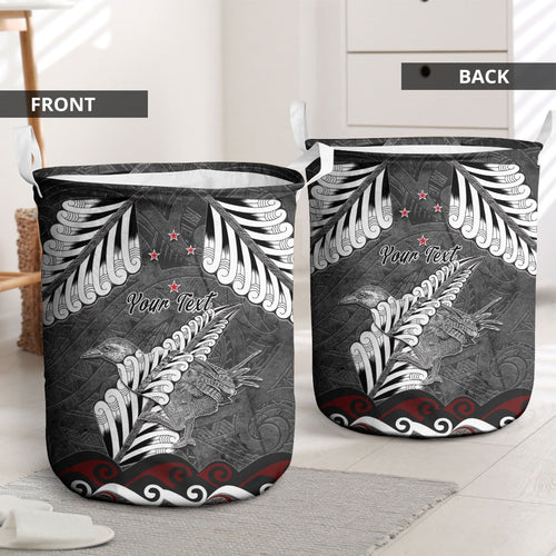 New Zealand Weka Personalised Laundry Basket Aotearoa Hen Silver Fern Maori Pattern