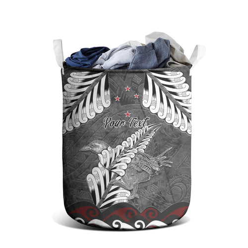 New Zealand Weka Personalised Laundry Basket Aotearoa Hen Silver Fern Maori Pattern
