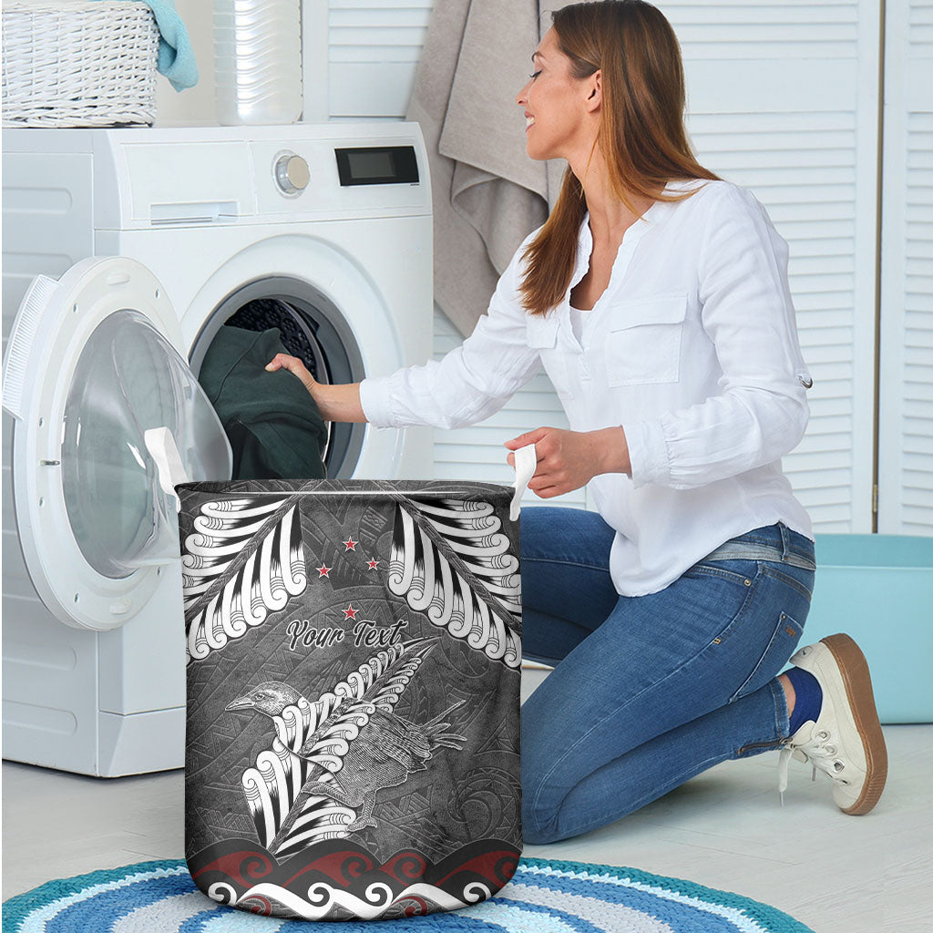 New Zealand Weka Personalised Laundry Basket Aotearoa Hen Silver Fern Maori Pattern