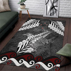 New Zealand Weka Personalised Area Rug Aotearoa Hen Silver Fern Maori Pattern