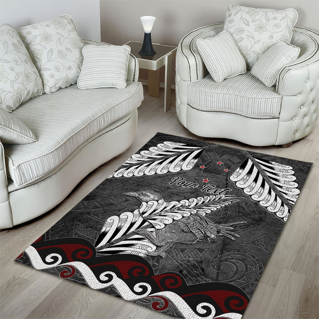 New Zealand Weka Personalised Area Rug Aotearoa Hen Silver Fern Maori Pattern
