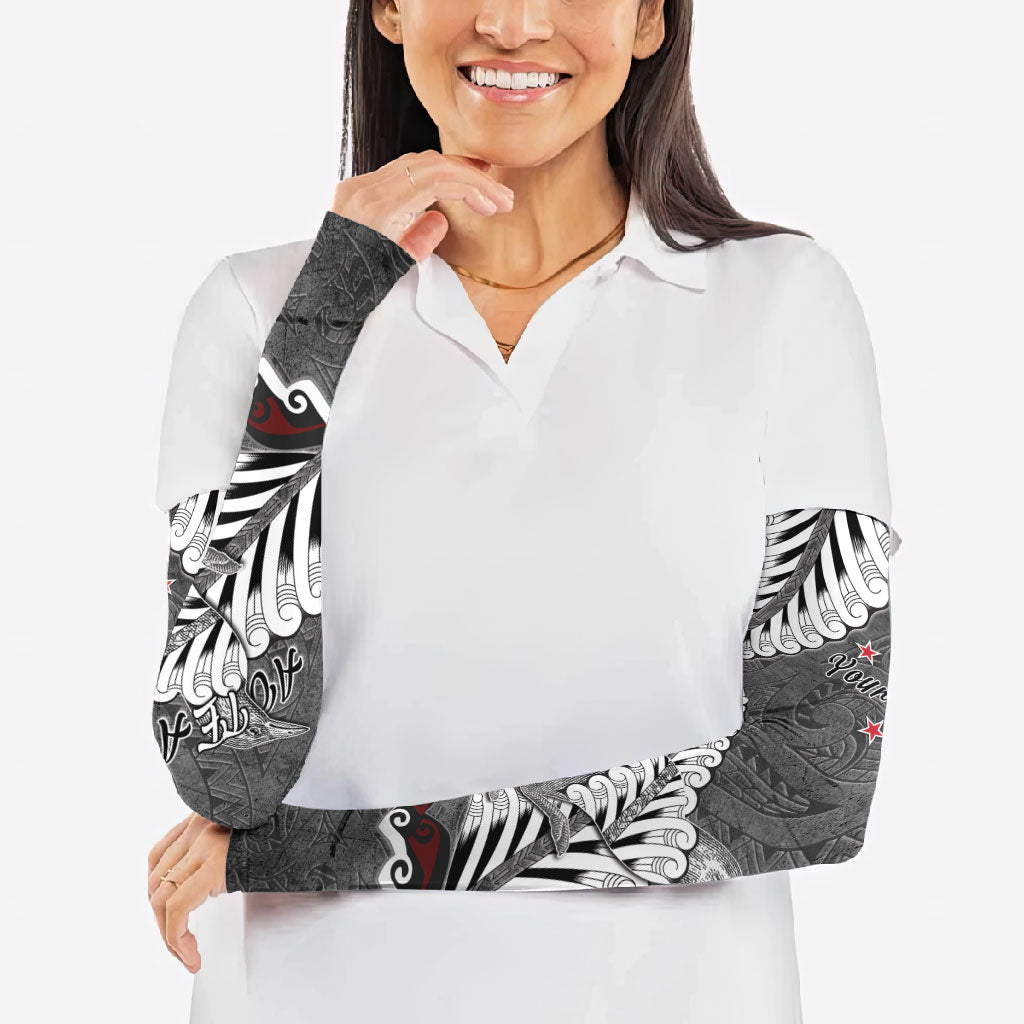 New Zealand Weka Personalised Arm Sleeves Aotearoa Hen Silver Fern Maori Pattern