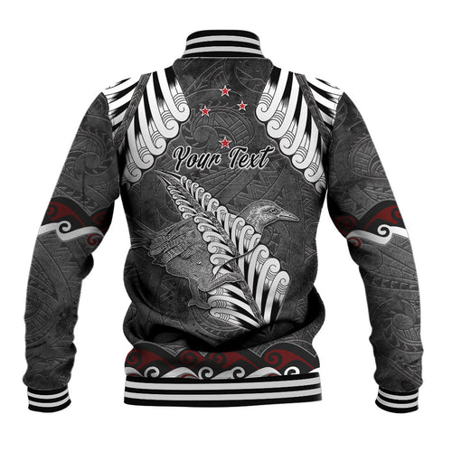 New Zealand Weka Personalised Baseball Jacket Aotearoa Hen Silver Fern Maori Pattern