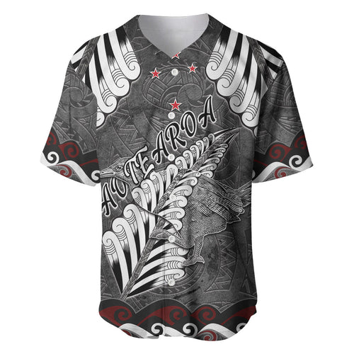 New Zealand Weka Personalised Baseball Jersey Aotearoa Hen Silver Fern Maori Pattern