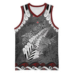New Zealand Weka Personalised Basketball Jersey Aotearoa Hen Silver Fern Maori Pattern