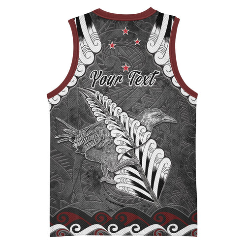 New Zealand Weka Personalised Basketball Jersey Aotearoa Hen Silver Fern Maori Pattern