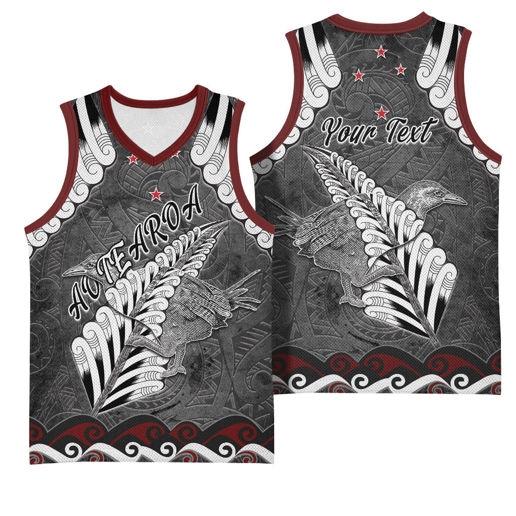 New Zealand Weka Personalised Basketball Jersey Aotearoa Hen Silver Fern Maori Pattern