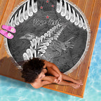 New Zealand Weka Personalised Beach Blanket Aotearoa Hen Silver Fern Maori Pattern
