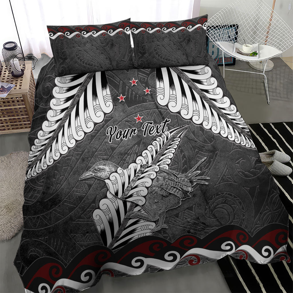 New Zealand Weka Personalised Bedding Set Aotearoa Hen Silver Fern Maori Pattern