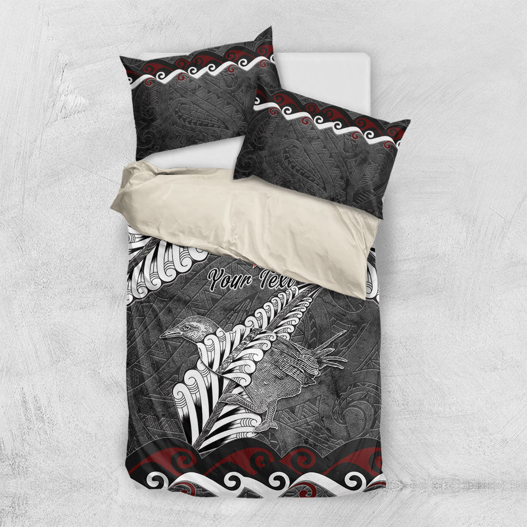 New Zealand Weka Personalised Bedding Set Aotearoa Hen Silver Fern Maori Pattern