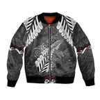 New Zealand Weka Personalised Bomber Jacket Aotearoa Hen Silver Fern Maori Pattern