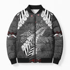 New Zealand Weka Personalised Bomber Puffer Jacket Aotearoa Hen Silver Fern Maori Pattern