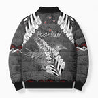 New Zealand Weka Personalised Bomber Puffer Jacket Aotearoa Hen Silver Fern Maori Pattern