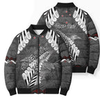 New Zealand Weka Personalised Bomber Puffer Jacket Aotearoa Hen Silver Fern Maori Pattern