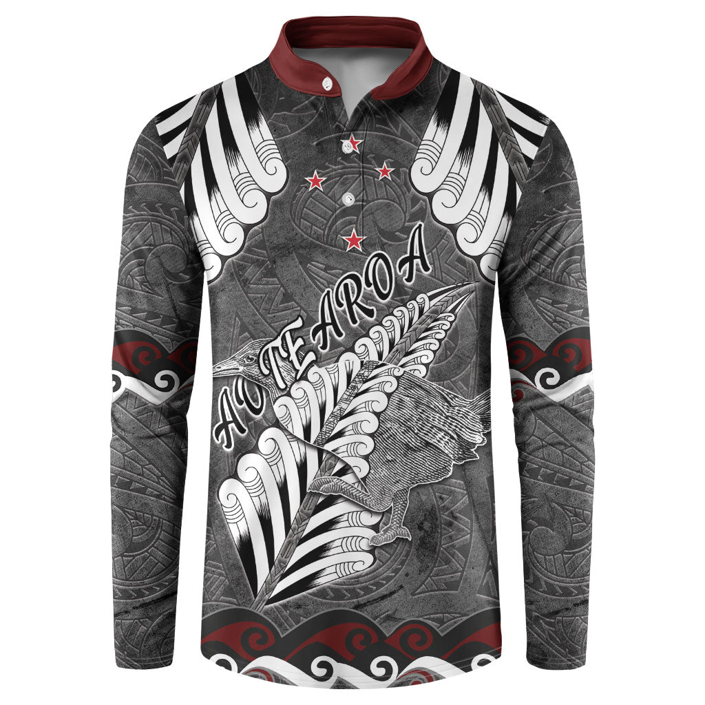 New Zealand Weka Personalised Button Sweatshirt Aotearoa Hen Silver Fern Maori Pattern