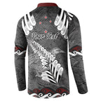 New Zealand Weka Personalised Button Sweatshirt Aotearoa Hen Silver Fern Maori Pattern