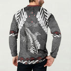 New Zealand Weka Personalised Button Sweatshirt Aotearoa Hen Silver Fern Maori Pattern