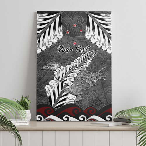 New Zealand Weka Personalised Canvas Wall Art Aotearoa Hen Silver Fern Maori Pattern