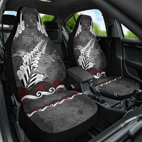 New Zealand Weka Personalised Car Seat Cover Aotearoa Hen Silver Fern Maori Pattern