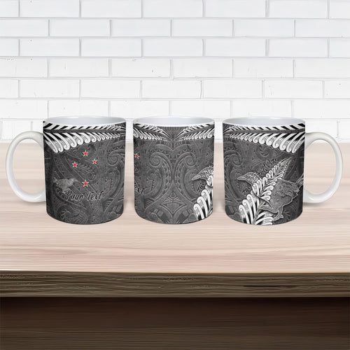 New Zealand Weka Personalised Ceramic Mug Aotearoa Hen Silver Fern Maori Pattern